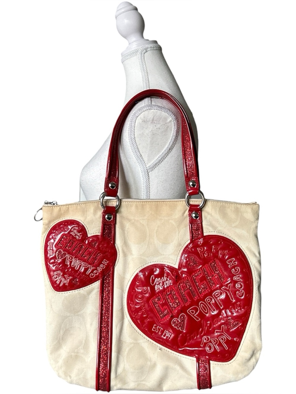 RARE Y2K Coach Limited Edition Poppy Hearts Signature Tote Shoulder Bag